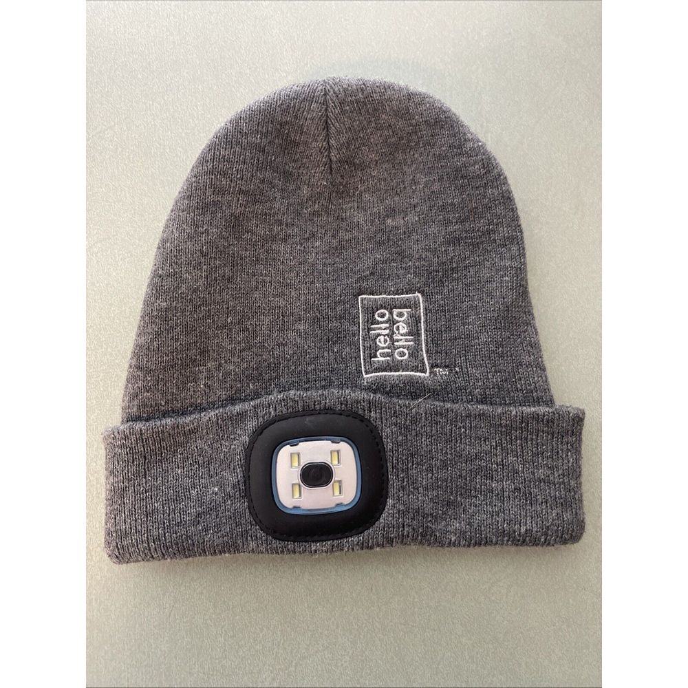 Hello Bello Beanie Cap with LED Light Gray Logo Hunting Outdoor  Snow skiing EUC